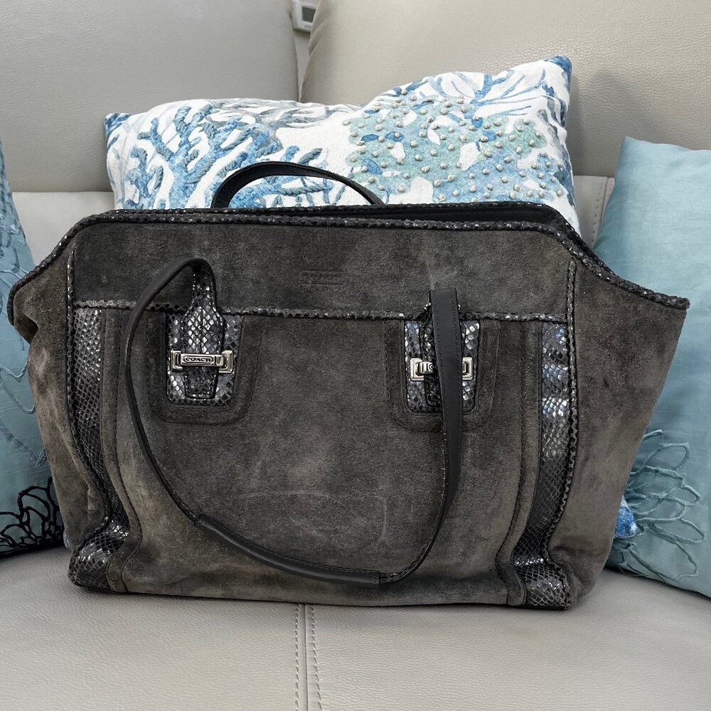 Coach Grey Suede with "Snakeskin" Trim Handbag Brand New wo Tags